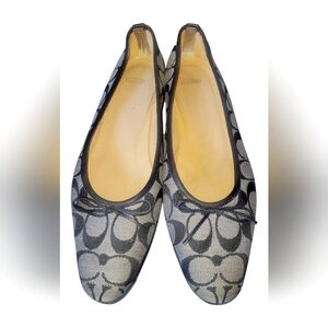 Coach Women's Vintage Blue Monogram Logo Canvas Bow Kitten Ballet Flats Sz 10B